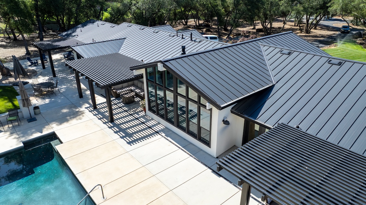 Metal roof and large windows aerial